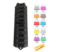 Aiqeer 10 Voies Boîte à Fusibles de Voiture, 12V / 24V / 32V / 48V Porte-Fusible à Lame Standard Universel, avec Couverture Étanche et 10 Pièces Fusibles à Lame, pour Voiture Camion Bateau Marine