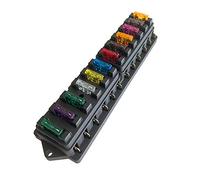 Aiqeer 12 Voies Boîte à Fusibles de Voiture, 12V / 24V / 32V / 48V Porte-Fusible à Lame Standard Universel, avec Couverture Étanche et 10 Pièces Fusibles à Lame, pour Voiture Camion Bateau Marine
