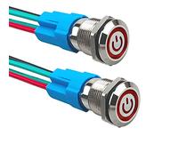 Aiqeer 2 Pièces 12 mm Commutateur Bouton-Poussoir Auto-Bloquant, 12V / 24V 3A Interrupteur à Bouton-Poussoir en Acier Inoxydable Étanche IP66, avec Prise Pré-Câblée (LED Rouge)