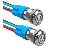 Aiqeer 2 Pièces 12 mm Commutateur Bouton-Poussoir Auto-Bloquant, 12V / 24V 3A Interrupteur à Bouton-Poussoir en Acier Inoxydable Étanche IP66, avec Prise Pré-Câblée (LED Blanc)