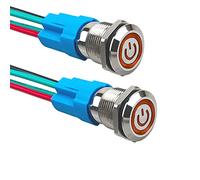 Aiqeer 2 Pièces 12 mm Commutateur Bouton-Poussoir Auto-Bloquant, 12V / 24V 3A Interrupteur à Bouton-Poussoir en Acier Inoxydable Étanche IP66, avec Prise Pré-Câblée (LED Jaune)
