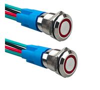 Aiqeer 2 Pièces 12 mm Commutateur Bouton-Poussoir Momentané, 12V / 24V 3A Interrupteur à Bouton-Poussoir en Acier Inoxydable Étanche IP66, avec Prise Pré-Câblée (LED Rouge)