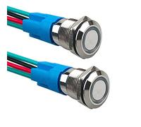 Aiqeer 2 Pièces 12 mm Commutateur Bouton-Poussoir Momentané, 12V / 24V 3A Interrupteur à Bouton-Poussoir en Acier Inoxydable Étanche IP66, avec Prise Pré-Câblée (LED Blanc)