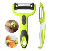 Aiqeer 2 Pièces Multifonction Éplucheurs Set, Éplucheur 3 en 1 et Éplucheur Droit, Éplucheur de Légumes, Éplucheur de Fruits, Éplucheur Pivotant, Éplucheur Rotatif, Éplucheur de Carottes (Vert)