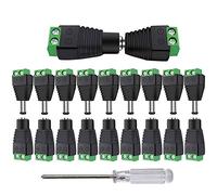 Aiqeer 25 Paires 12V / 24V DC Mâle Femelle Connecteurs Set, 5.5 X 2.1 mm DC Alimentation Fiche Prise Adaptateur Vis Borne Connecteur, pour CCTV Caméra LED Bande (Vert)