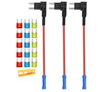 Aiqeer 3 Pièces 12V / 24V Petit Add-a-Circuit Porte-Fusible, Porte-Fusible à Lame de Voiture avec Fil 16 AWG, Gratuit 15 Pièces Fusibles à Lame Mini et Extracteur de Fusible (Borne à Sertir)