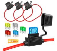 Aiqeer 3 Pièces 32V Petit En Ligne Porte-Fusible, Porte-Fusible à Lame Mini En Ligne de Voiture Étanche avec Fil 16 AWG, Gratuit 10 Pièces Fusibles à Lame Mini et Extracteur de Fusible