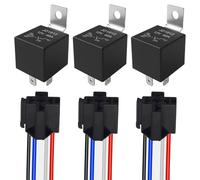 Aiqeer 3 Pièces 4 Broches Voiture Relais, 12V 40A SPST Relais Automobile avec Prise de Faisceau et Pré-Câblé (Noir)