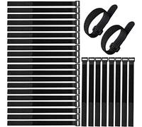Aiqeer 30 Pièces 30 cm Sangles de Câble Noir, Attaches de Câble Réutilisables, Sangles Serre-Câbles, Sangles de Fixation à Crochet et Boucle, pour La Gestion des Câbles