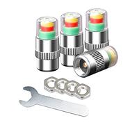 Aiqeer 4 Pièces Bouchons Valve Pneu Voiture, Couvercle Poussière Valve Pneu, Moniteur Pression Pneu, Indicateur de Capteur d'Avertissement de Sécurité à 3 Couleurs, avec Écrou et Clé