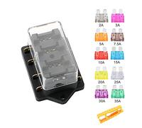 Aiqeer 4 Voies Boîte à Fusibles de Voiture, 12V / 24V / 32V / 48V Porte-Fusible à Lame Standard Universel, avec Couverture Étanche et 10 Pièces Fusibles à Lame, pour Voiture Camion Bateau Marine