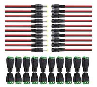 Aiqeer 5.5 X 2.1 mm DC Alimentation Connecteurs Kit: 10 Paires DC Mâle Femelle Connecteurs, 10 Paires DC Alimentation Pigtail Cables. pour CCTV Sécurité Caméra (12V / 24V)