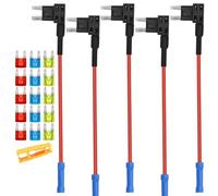 Aiqeer 5 Pièces 12V / 24V Petit Add-a-Circuit Porte-Fusible, Porte-Fusible à Lame de Voiture avec Fil 16 AWG, Gratuit 15 Pièces Fusibles à Lame Mini et Extracteur de Fusible (Borne à Sertir)