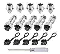 Aiqeer 5 Pièces 3 Broches GX12 Aviation Connecteur, 12 mm Fileté Panneau Métal Aviation Câble Connecteur, 5A Mâle Femelle Aviation Connecteur Fiche Prise Kit, avec Caoutchouc Capuchon