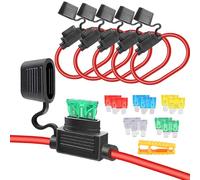 Aiqeer 5 Pièces Porte-Fusible en Ligne Étanche IP56, Compatible avec Fusibles à Lame Standard et Mini, 16 AWG, Noir, 32V 30A, Inclus 10 Fusibles à Lame Standard et Extracteur de Fusible