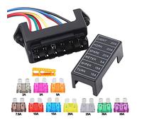 Aiqeer 6 Voies Boîte à Fusible de Voiture, 2 Entrées 6 Sorties Standard Porte-Fusible à Lame, avec Pré-Câblé et 10 Pièces Standard Fusibles à Lame (12V / 24V / 32V / 48V Universel)