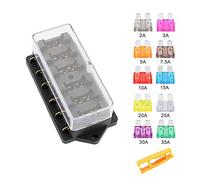 Aiqeer 6 Voies Boîte à Fusibles de Voiture, 12V / 24V / 32V / 48V Porte-Fusible à Lame Standard Universel, avec Couverture Étanche et 10 Pièces Fusibles à Lame, pour Voiture Camion Bateau Marine