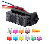 Aiqeer 8 Voies Boîte à Fusible de Voiture, 2 Entrées 8 Sorties Standard Porte-Fusible à Lame, avec Pré-Câblé et 10 Pièces Standard Fusibles à Lame (12V / 24V / 32V / 48V Universel)
