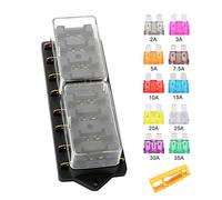 Aiqeer 8 Voies Boîte à Fusibles de Voiture, 12V / 24V / 32V / 48V Porte-Fusible à Lame Standard Universel, avec Couverture Étanche et 10 Pièces Fusibles à Lame, pour Voiture Camion Bateau Marine