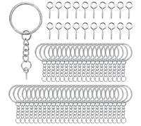 AiQInu 100 Pièces 25mm Anneaux Porte Clé avec Chaîne et Boulon à œil, Porte Clé avec Split Porte Clef, Porte Clef pour Bricolage, Loisirs - Argent