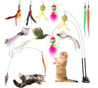 AiQInu 12 Pièces Jouet Chat Interactif, Interieur Jouets pour Chats avec Ventouse, 2 Canne à Pêche pour Chaton, Oiseaux à Clochettes Plume Jouet Chaton, Jouets Intelligence Chat Baguette