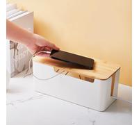 AiQInu 2 Pcs Boite Rangement Cable Noir, Boite Cache Cable Multiprise, Cache Multiprise, Boîte de Rangement avec Bois Couvercle pour Ranger Câbles, Grande et Petite