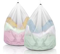 AiQInu 2 Pièces Filet a Linge, 40 x 50cm Sac à Linge avec Cordon de Serrage, Filet Linge Machine a Laver, Sac de Lavage Réutilisable en Maille, Filet de Lavage Fin pour Machine à Laver