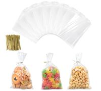 AiQInu 200 Pièces Sachet Transparent avec Cravates, 25 x 15 cm Sachet Transparent Bonbon Sachets Confiserie, Sac Bonbon Cadeau OPP Sachets Confiserie pour Anniversaires des Enfants
