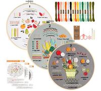 AiQInu 3 Pieces kit Broderie Debutant, Kit de Broderie pour Apprendre 30 Points, Embroidery Kits avec 16 Couleurs de Fil, Cercle Bambou 20cm, Ciseaux, Aiguilles, Notice, Cadeau DIY pour Adultes