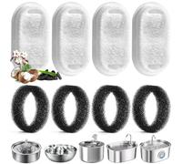 AiQInu 8 Pièces Filtre Fontaine Eau Chat, 4 Filtres et 4 Éponges en Mousse Quatre Niveaux de Filtration, Filtres de Remplacement pour 2L/3.2L Distributeur Eau Chat Chiens en Acier Inoxydable