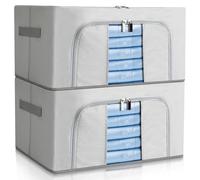 AiQInu Boîtes de Rangement Vêtements Lot de 2 avec Fermeture Éclair, 24L Empilables avec Cadre Métallique, pour Literie Couvertures Oreillers Jouets- 40x30x20cm