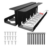 AiQInu Chemin de Cable Set de 2, Cable Management Bureau, Rangement Cable Bureau, Goulottes de Câbles en Acier Noir, Cache Cable Bureau, Organisateur de Cable Under Desk, Montage Rapide et Facile