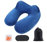 AiQInu Gonflable,Compact Coussin de Voyage avec Taie d'oreiller Lavable, avec Masque pour Dormir+ Bouchons d’Oreilles + Sac Transport,pour Avion et Train