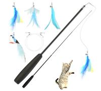 AiQInu Jouet Chat Interactif Intérieur 5 Pièces, Rétractable Canne a Peche, Jouet Chaton avec 1 Oiseaux et 3 Plumes de Remplacement avec Cloche, Jeux pour Chat et Chatons