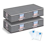AiQInu Kit De Sac De Rangement Sous Lit, Lot De 2 Rangement Sous Lit De Grande Capacité Avec 2 Sacs Sous Vide, Pour VêTements, Couvertures, Couettes (97 x 43,5 x 20 cm)