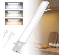 AiQInu Lampe de placard LED avec détecteur de mouvement, Rechargeable par USB, lampe de placard 30 cm à intensité variable avec bande magnétique pour la cuisine, les escaliers
