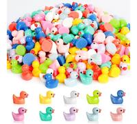 AiQInu Lot de 100 Pièces Mini Canard en Résine, 10 Couleurs - 1,6 x 1,8 cm Mini Canards de Bain, Mini Figurines de Canards, pour Aquarium, Jardin, Paysage