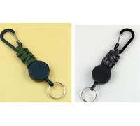 AiQInu Lot de 2 porte-clés télescopiques avec câble acier 60cm, résistance 550lb, corde parachute, mousqueton pour badge, clés, randonnée (Kaki + Camouflage)