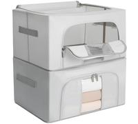 AiQInu Lot de 2 Sac de Rangement Vêtements avec Fermeture Éclair, 24L Boîtes de Rangement Vêtements Empilables avec Cadre Métallique, pour Literie Couvertures Oreillers Jouets- 40 x 30 x 20 cm