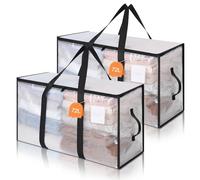 AiQInu Lot de 2 Sac Déménagement avec Couvercle, 72 L Rangement Vetement avec Poignées Renforcées, Transparent Imperméables Sac Rangement Vetement pour Demenagement