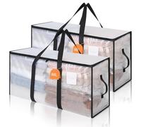 AiQInu Lot de 2 Sac Déménagement avec Couvercle, 88 L Rangement Vetement avec Poignées Renforcées, Transparent Imperméables Sac Rangement Vetement pour Demenagement