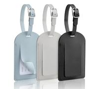 AiQInu Lot de 3 Etiquette Valise en PU, Étiquette Bagage avec Boucle Réglable, Porte Etiquette Valise Cuir Inscriptible Nom Adresse, Luggage Tag pour Voyage Avion