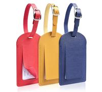 AiQInu Lot de 3 Etiquette Valise en PU, Étiquette Bagage avec Boucle Réglable, Porte Etiquette Valise Cuir Inscriptible Nom Adresse, Luggage Tag pour Voyage Avion