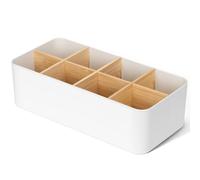 AiQInu Organisateur de Bureau Blanc, 8 Compartiments Amovibles Bois Organiseur Bureau, Desk Organizer pour Stylos, Télécommande, Cosmétiques, Accessoires de Desk, Range-Crayons de Table