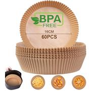 AiQInu Papier Cuisson Air Fryer, 60 Pièces 16-20cm Rond Papier Sulfurisé Air Fryer Paper Liner, Food-Grade BPA gratuit, Papier Parchemin Accessoires Air Fryer pour Friteuse Sans Huile 3-4.5L