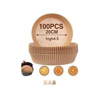AiQInu Papier Cuisson pour Air Fryer, 100 Pièces Rond 20 cm Papier Sulfurisé, Qualité Alimentaire Sans BPA, Idéal pour Friteuse Sans Huile 4.5-6L