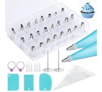 AiQInu Poche a douille patisserie 46 pcs,24 douilles en acier inoxydable, 2 poches à douille réutilisables en silicone, pour gâteaux, cupcakes, cookies, pâtisseries