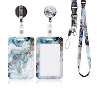 AiQInu Porte Badge avec Cordon, avec Clip de Mousqueton de Bobine de Badge Rétractable et Sangle de Longe Détachable, pour Porte Badges d'Identification, Clés pour Bureaux, Conférences