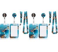 AiQInu Porte Badge avec Cordon, avec Clip de Mousqueton de Bobine de Badge Rétractable et Sangle de Longe Détachable, pour Porte Badges d'Identification, Clés pour Bureaux, Conférences (Lot de 2)