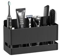 AiQInu Porte-Brosse à Dents Mural, 3 Compartiments, Aluminium Noir, pour brosses à Dents électriques & Distributeur de Dentifrice, avec écoulement et Passe-câble